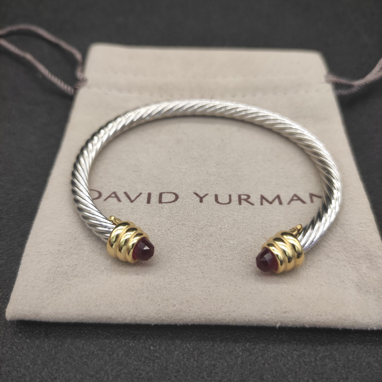Classic Cable Bracelet Sterling Silver with Red Crystal and Diamonds, 5mm