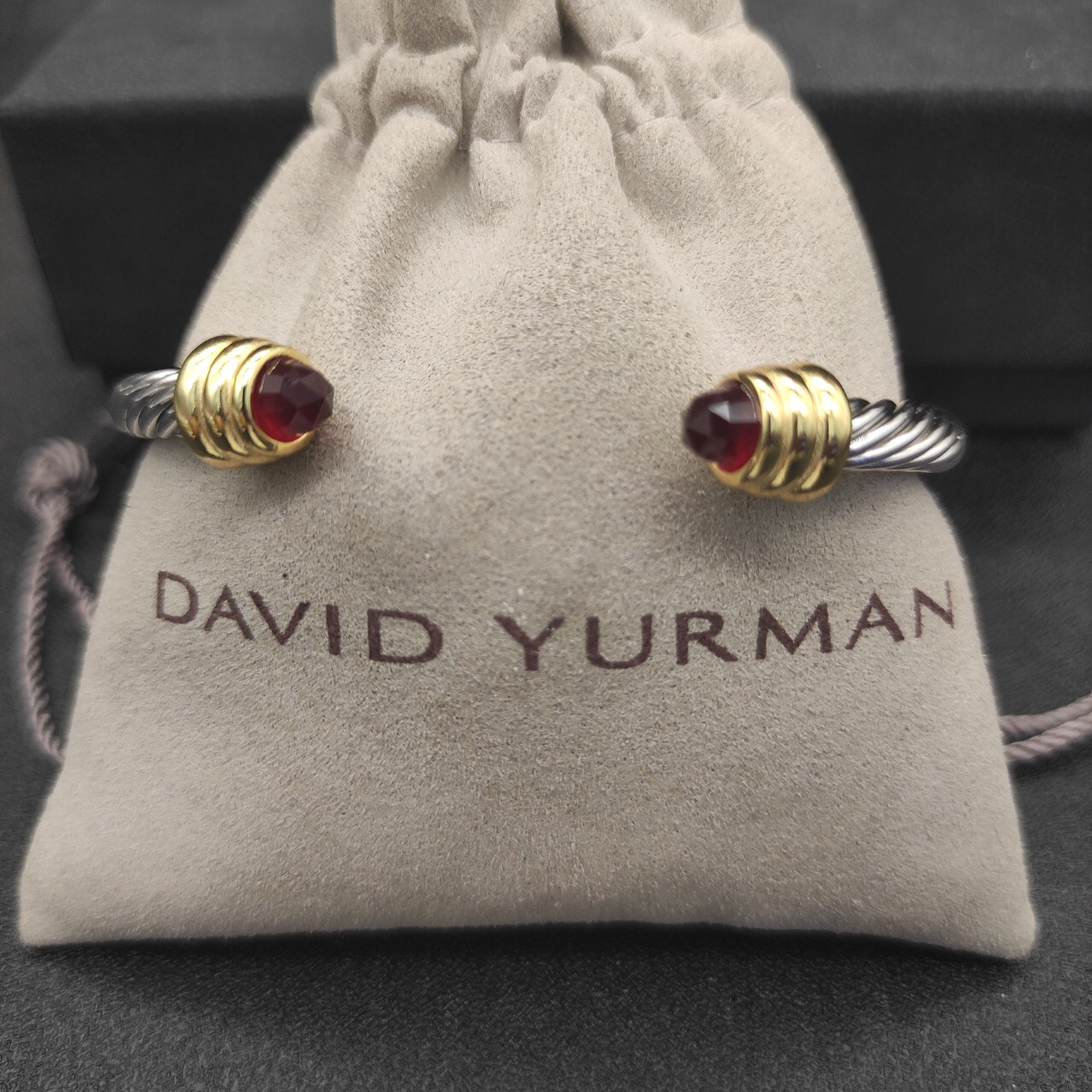 Classic Cable Bracelet Sterling Silver with Red Crystal and Diamonds, 5mm