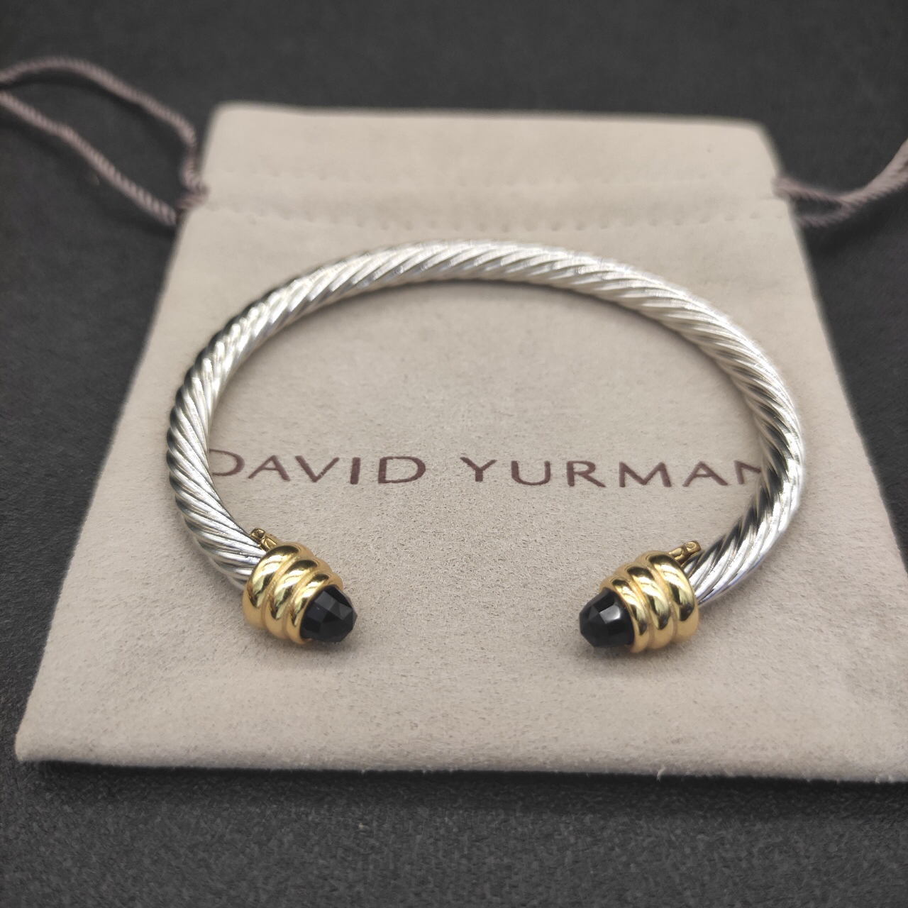 Classic Cable Bracelet Sterling Silver with Black Crystal and Diamonds, 5mm