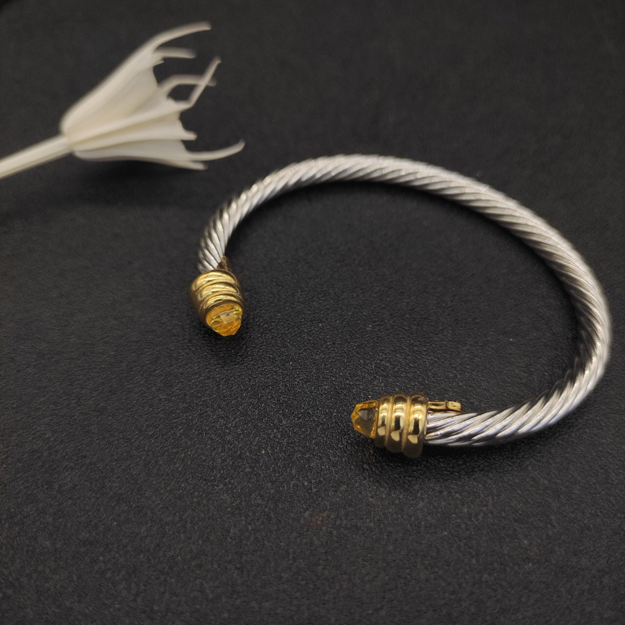 Classic Cable Bracelet Sterling Silver with Citrine and Diamonds, 5mm
