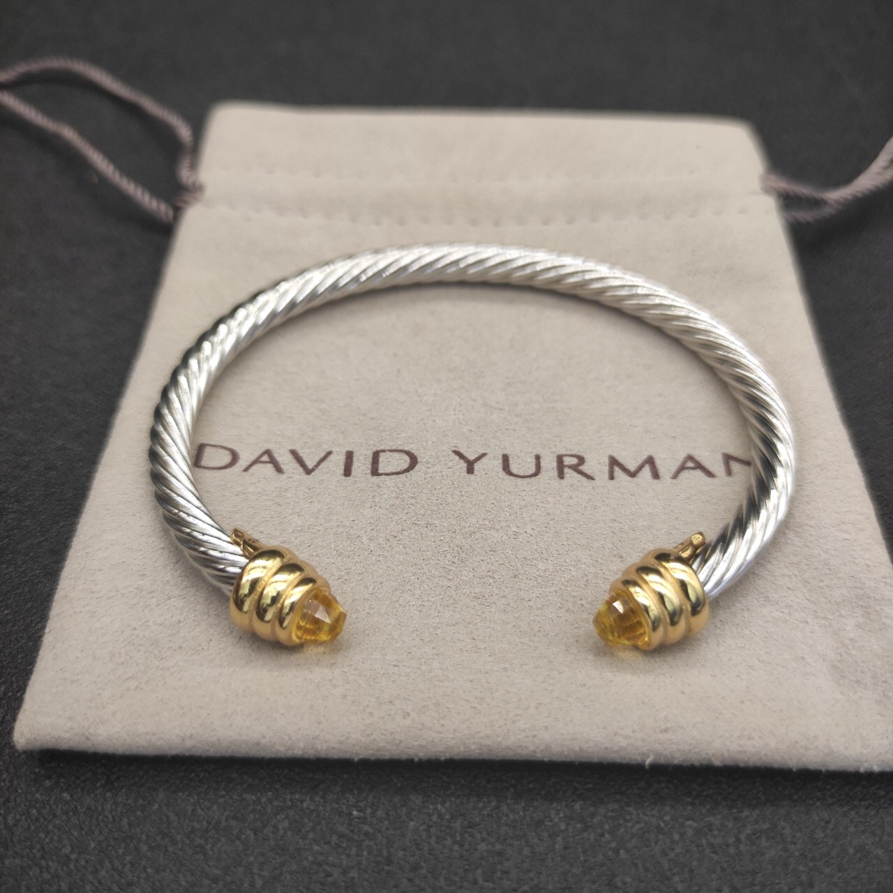 Classic Cable Bracelet Sterling Silver with Citrine and Diamonds, 5mm