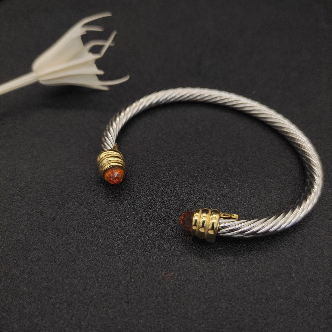 Classic Cable Bracelet Sterling Silver with Champagne crystal and Diamonds, 5mm