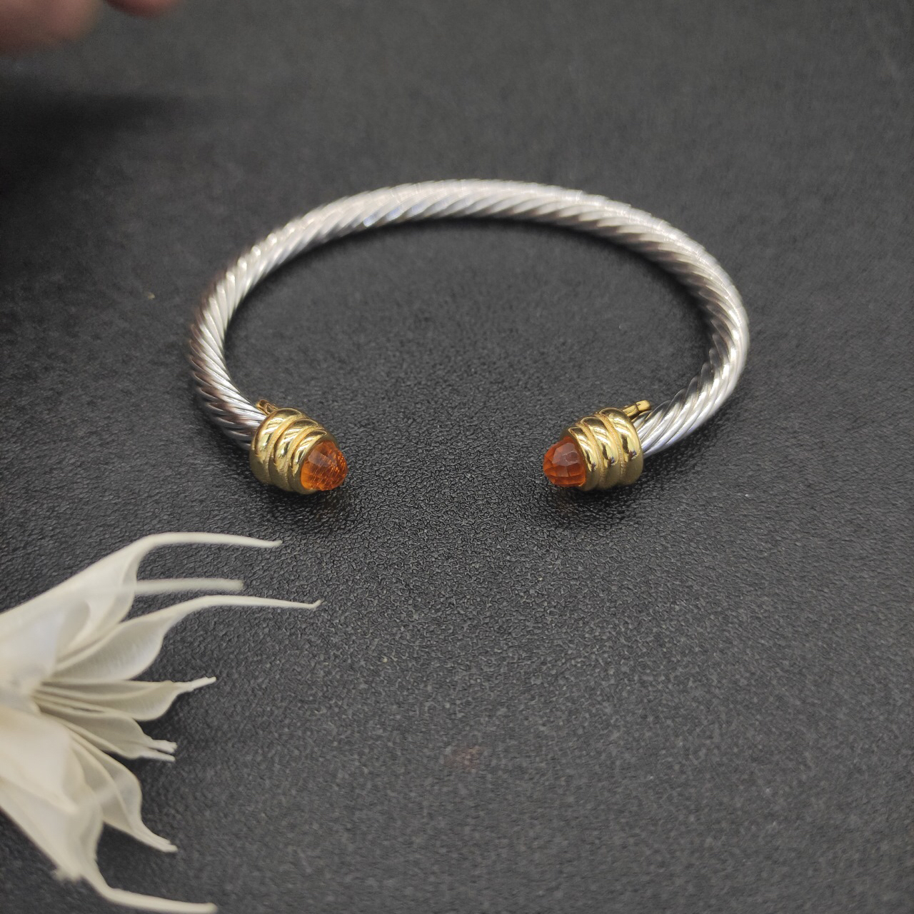 Classic Cable Bracelet Sterling Silver with Champagne crystal and Diamonds, 5mm
