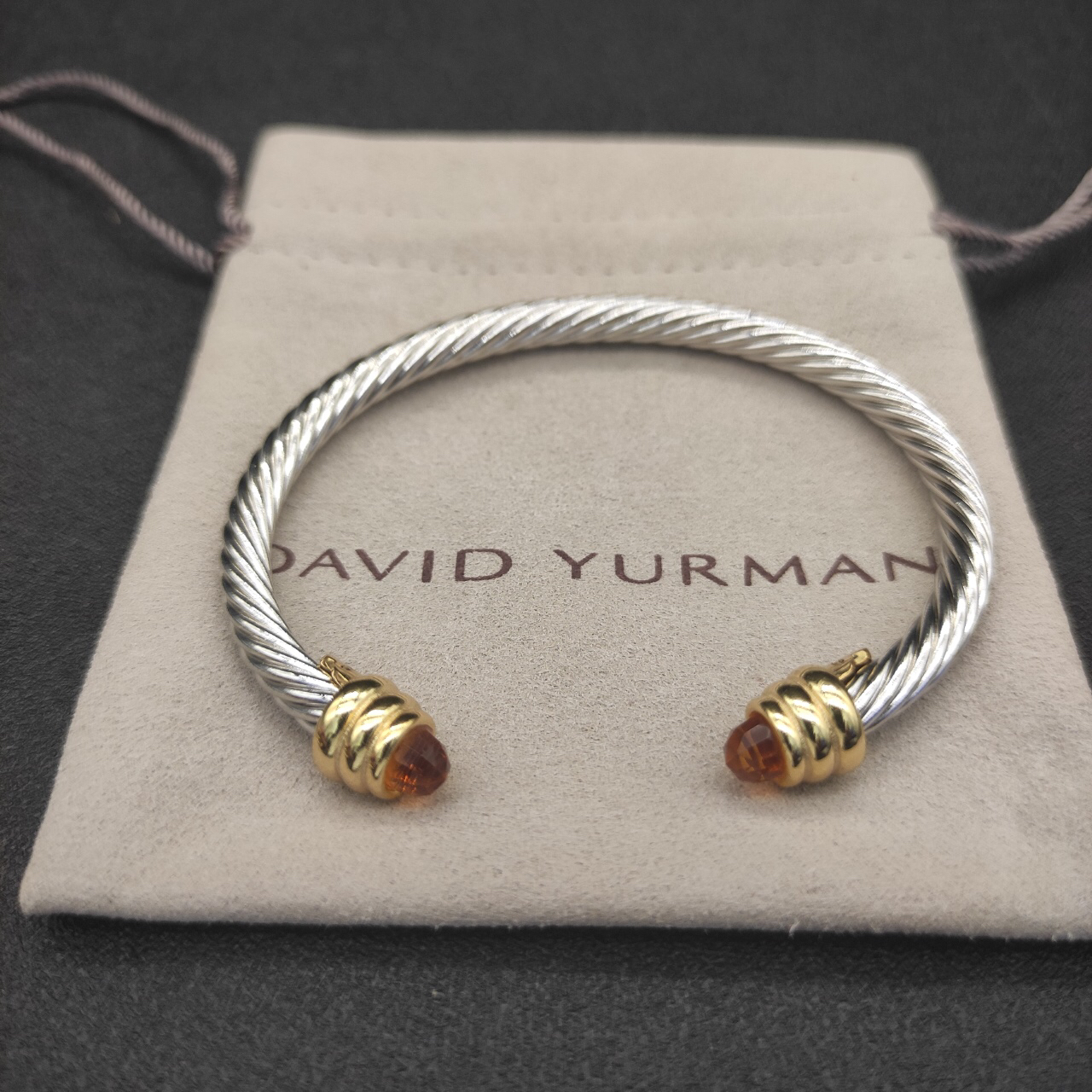 Classic Cable Bracelet Sterling Silver with Champagne crystal and Diamonds, 5mm