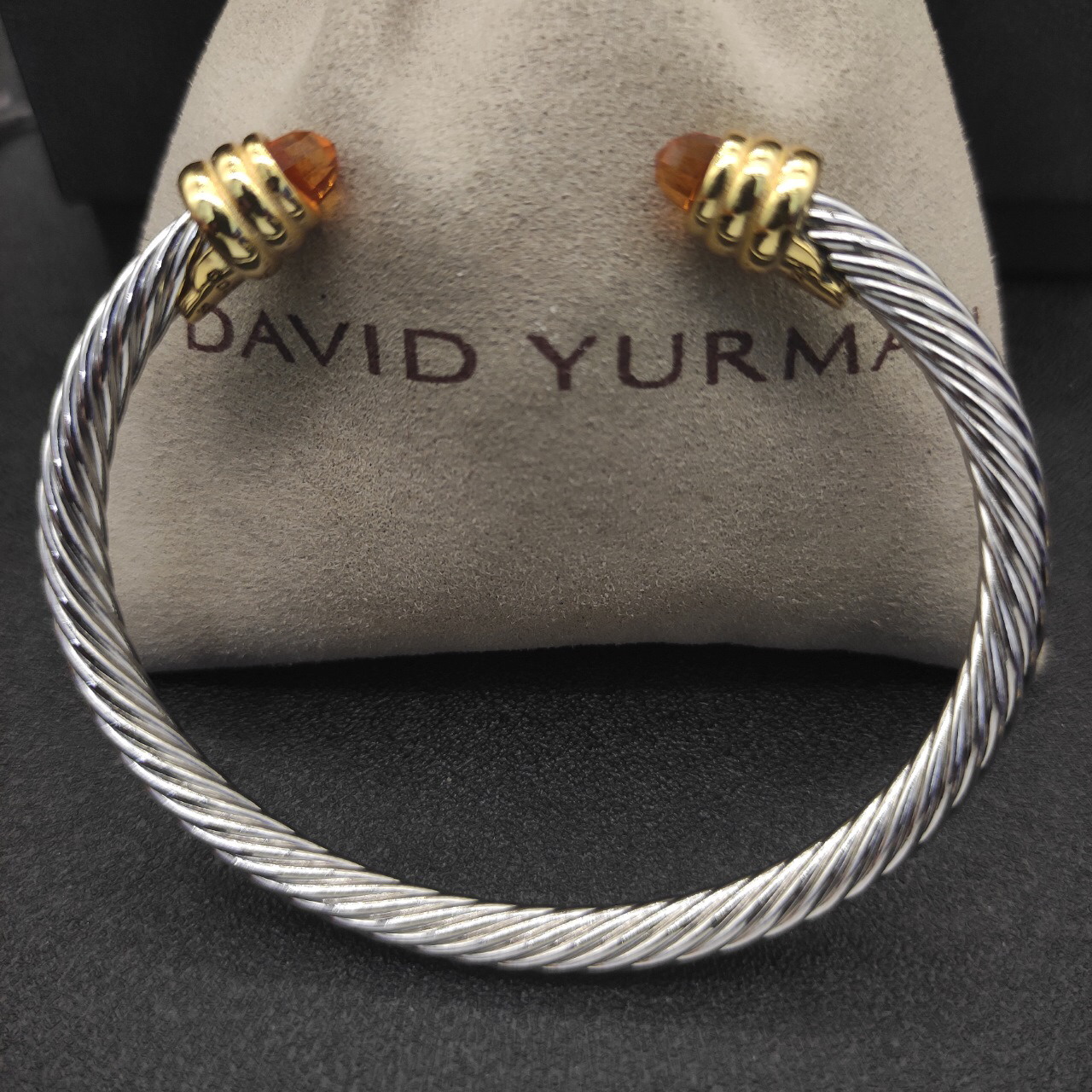 Classic Cable Bracelet Sterling Silver with Champagne crystal and Diamonds, 5mm
