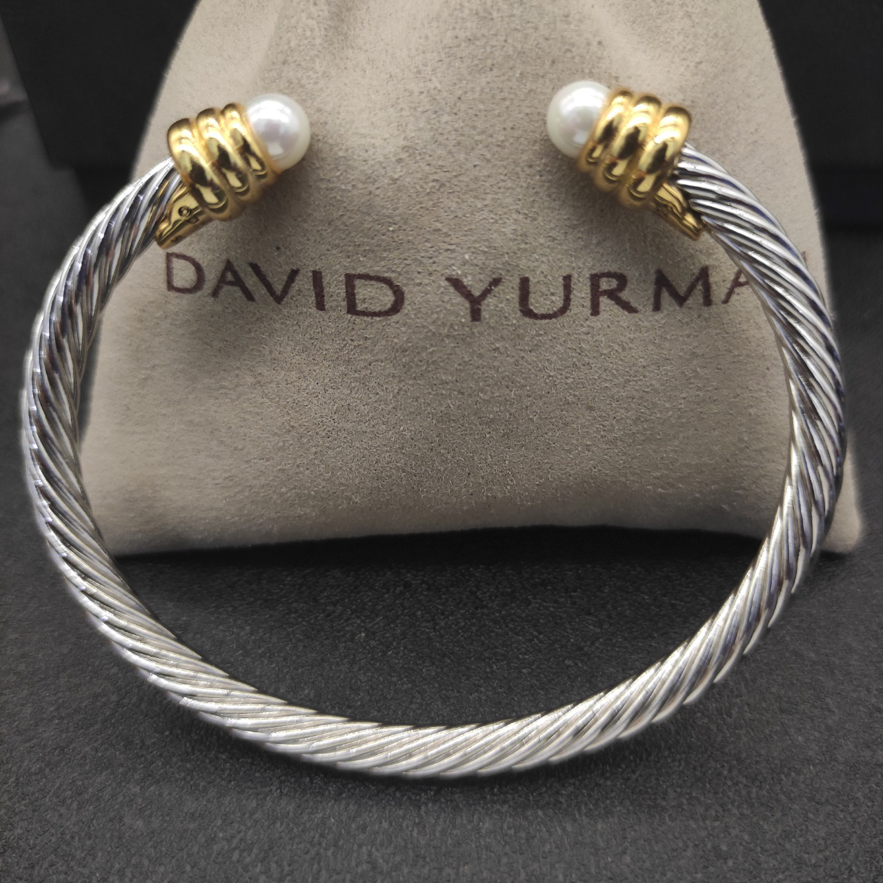 Classic Cable Bracelet Sterling Silver with Pearl and Diamonds, 5mm