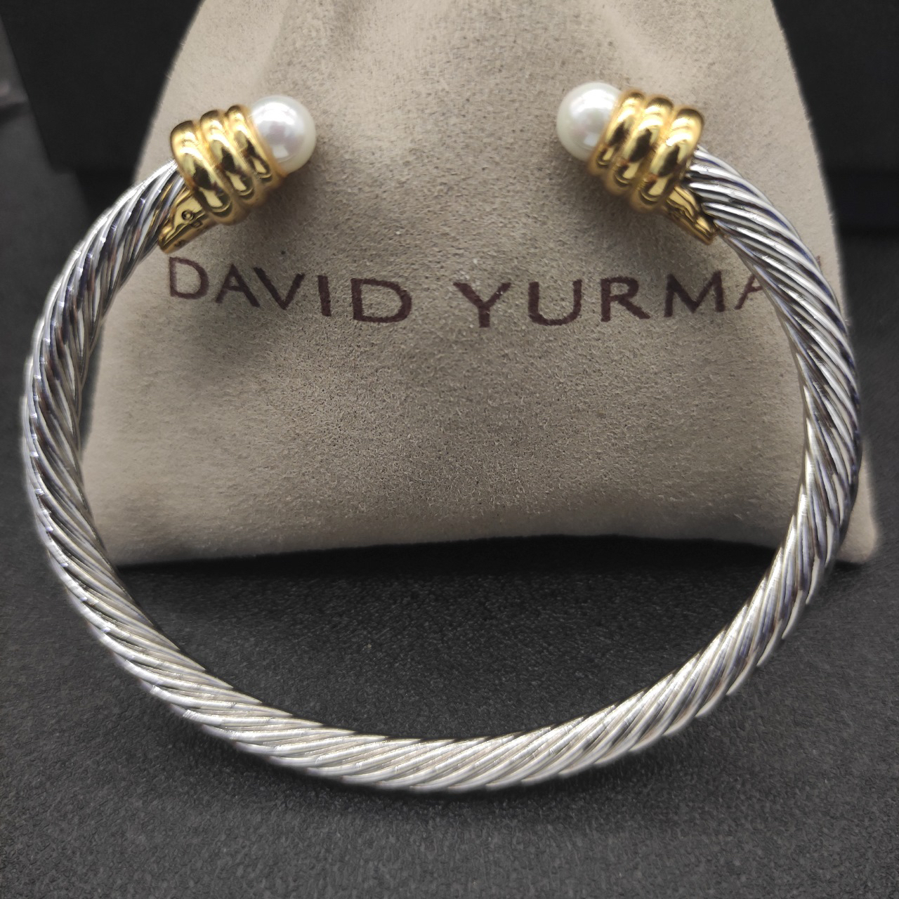 Classic Cable Bracelet Sterling Silver with Pearl and Diamonds, 5mm