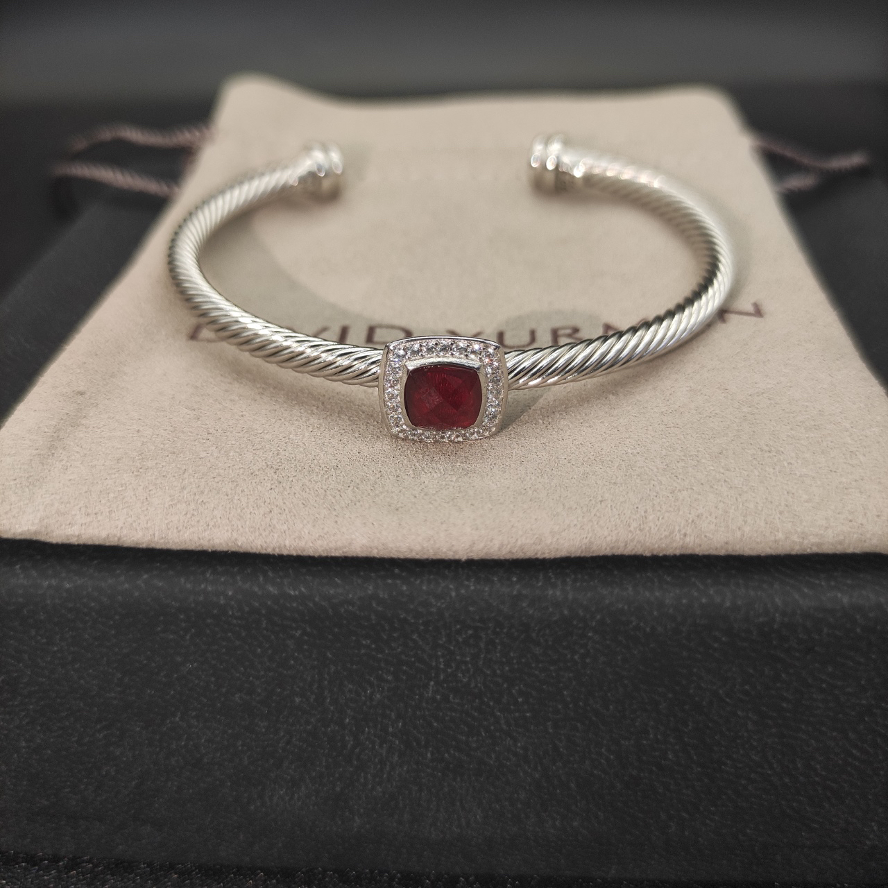 Dathtvid Yurthtman  Sterling Silver Diamond Ruby 4mm Noblesse Cable Bracelet