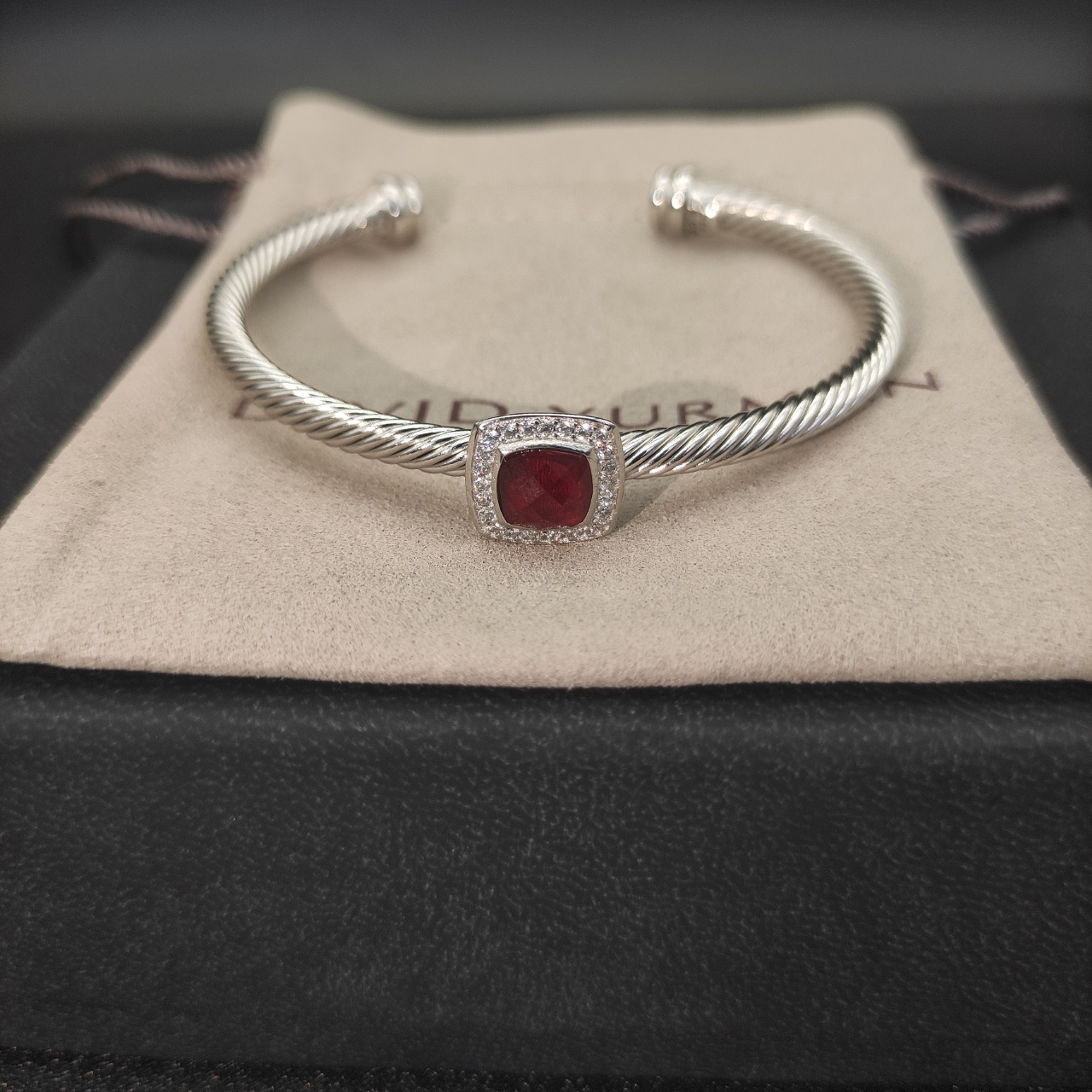 Dathtvid Yurthtman  Sterling Silver Diamond Ruby 4mm Noblesse Cable Bracelet
