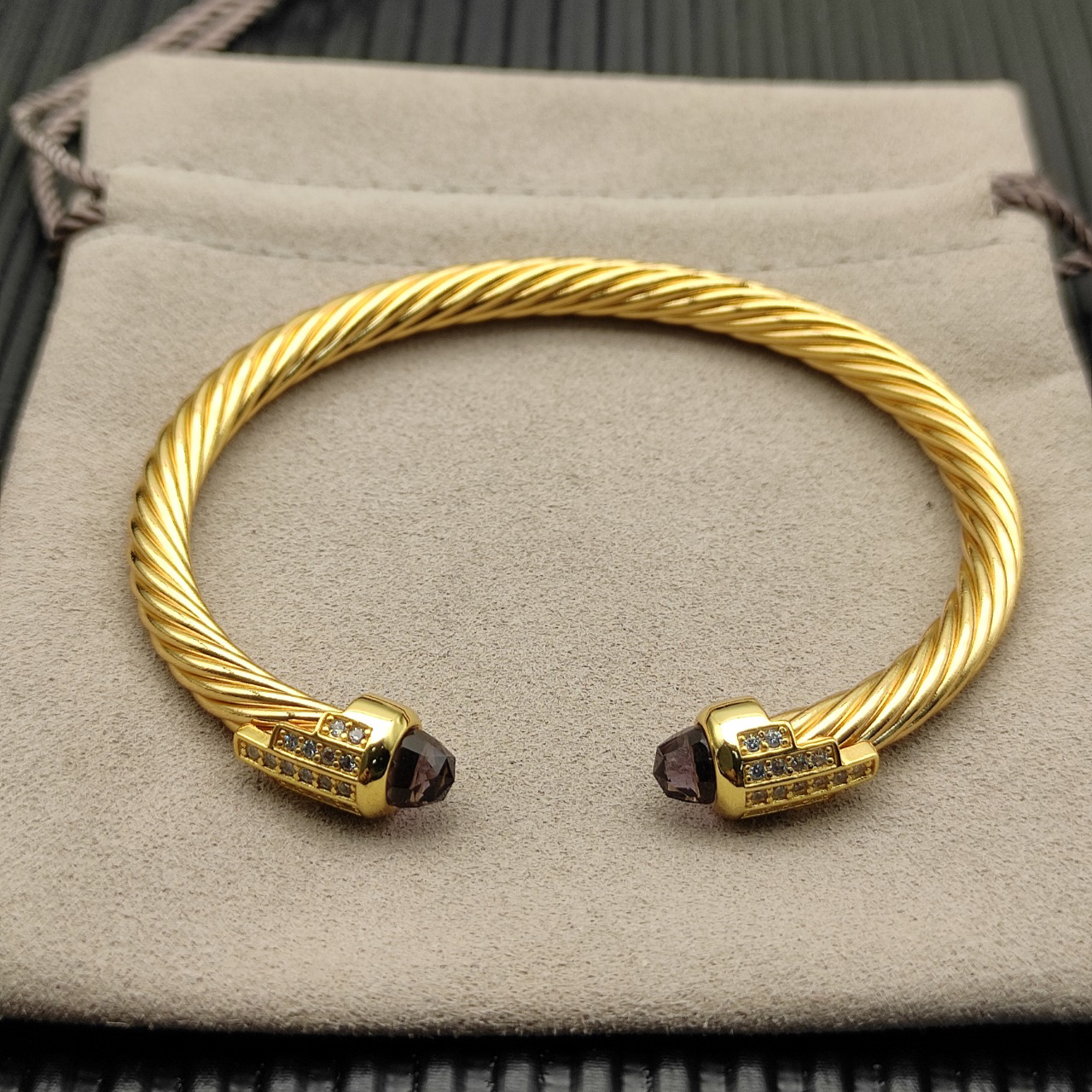 Cable Bracelet with Purple Topaz & Diamond Accents  5mm