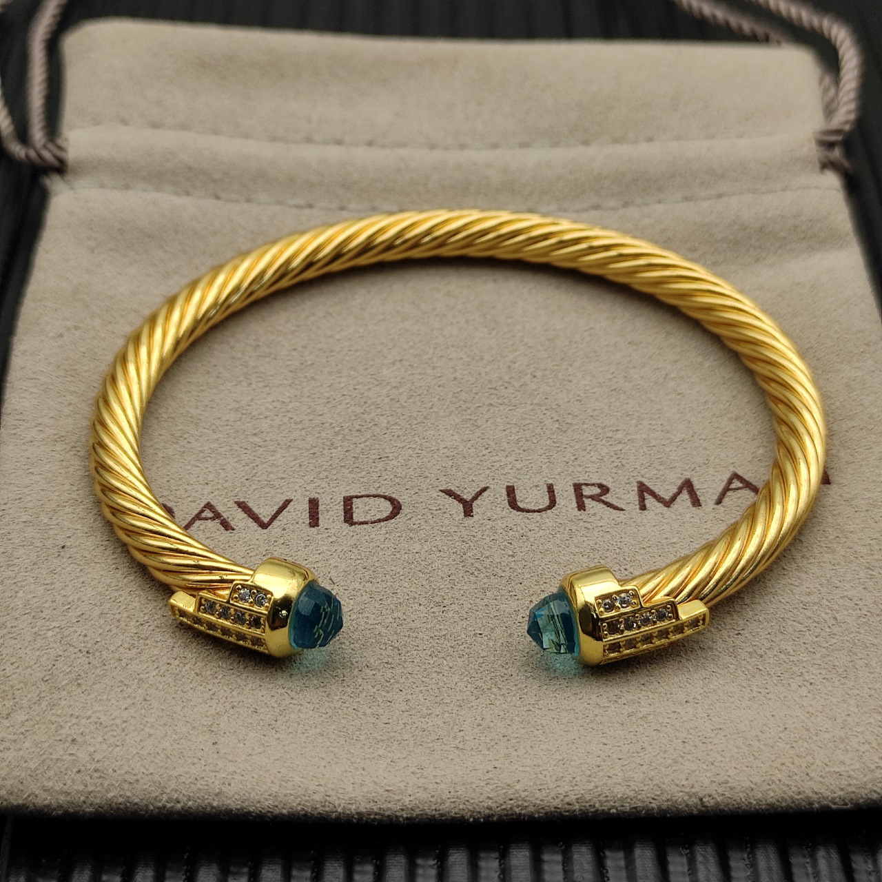 Cable Bracelet with Blue Topaz & Diamond Accents  5mm