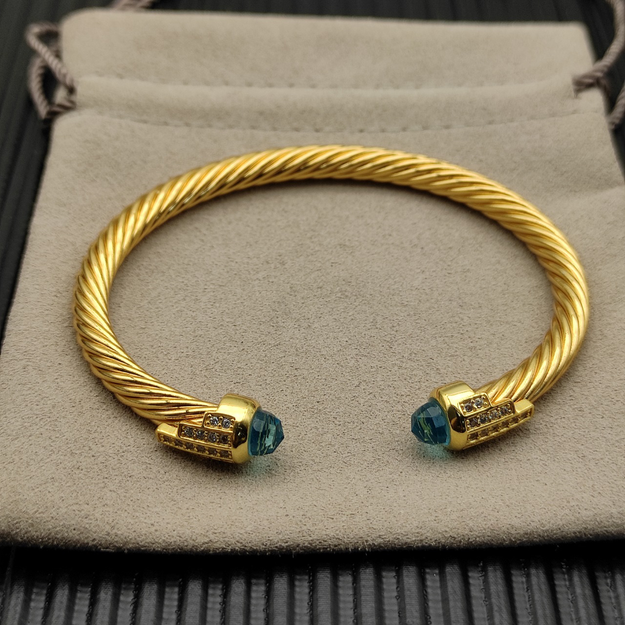 Cable Bracelet with Blue Topaz & Diamond Accents  5mm