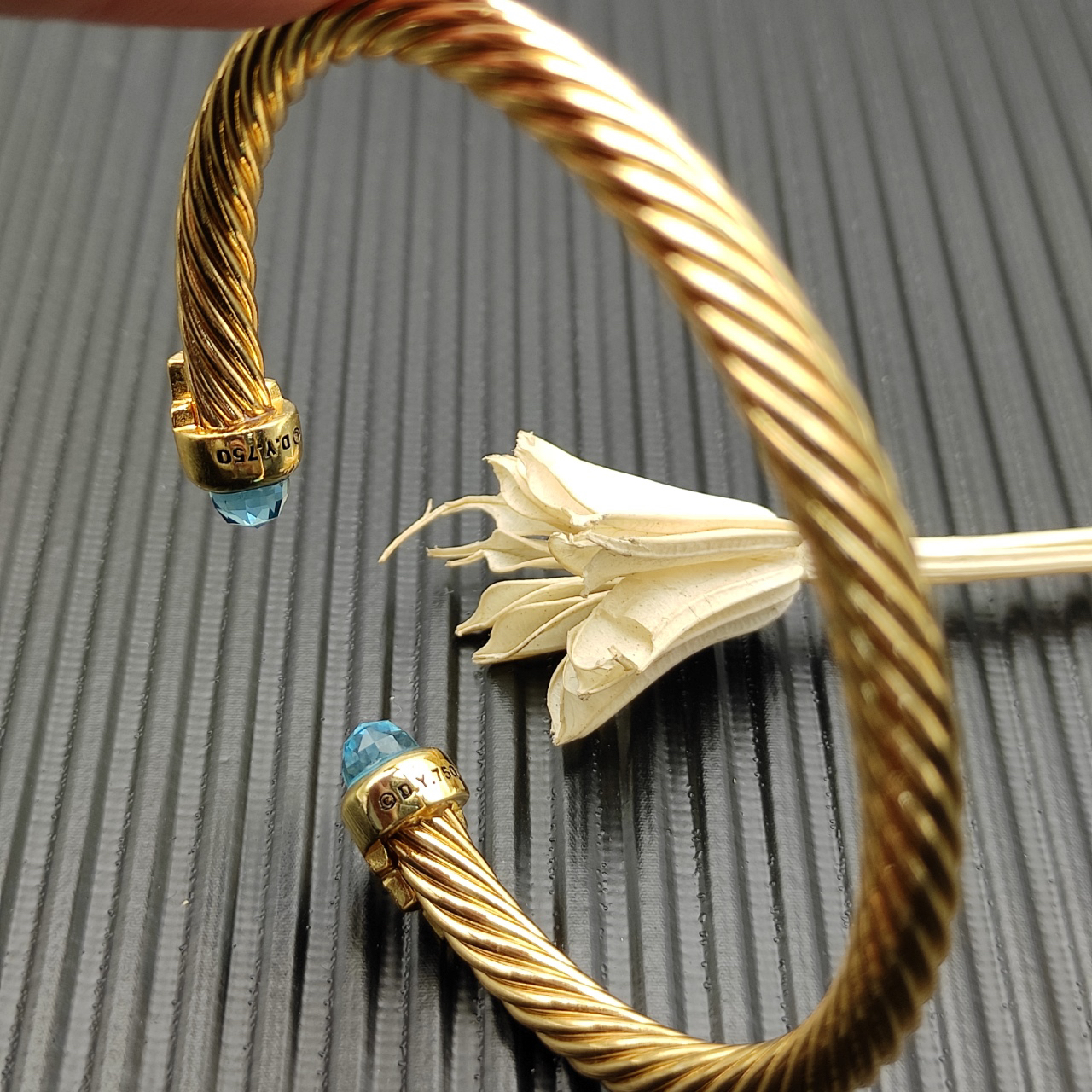 Cable Bracelet with Blue Topaz & Diamond Accents  5mm