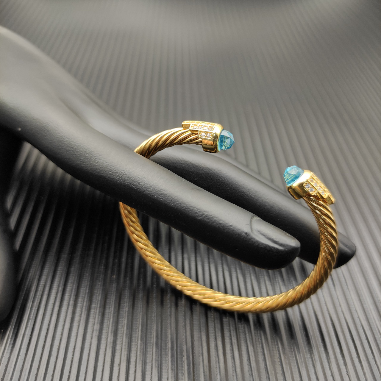 Cable Bracelet with Blue Topaz & Diamond Accents  5mm