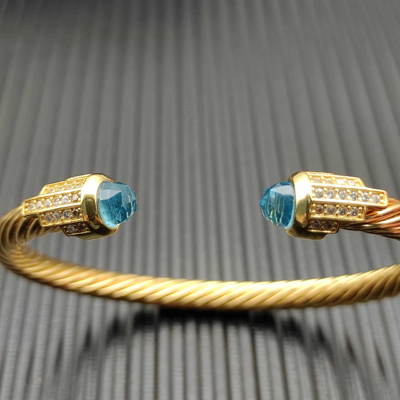 Cable Bracelet with Blue Topaz & Diamond Accents  5mm