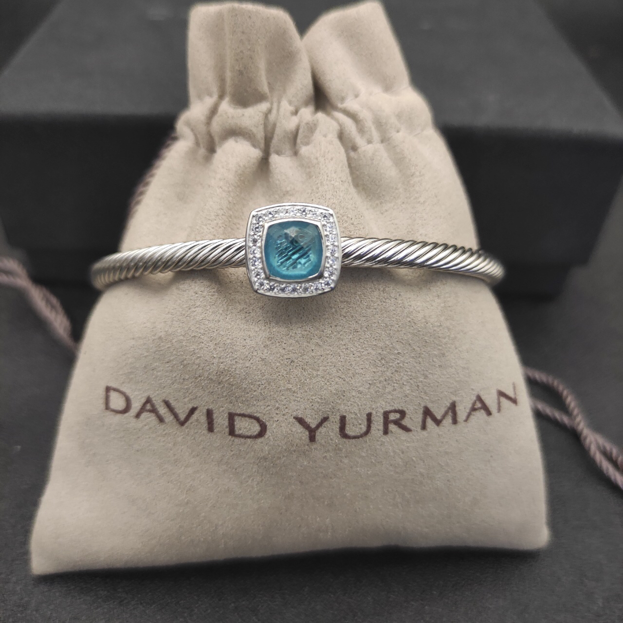 Dathtvid Yurthtman  Sterling Silver Diamond Sapphire 4mm Noblesse Cable Bracelet