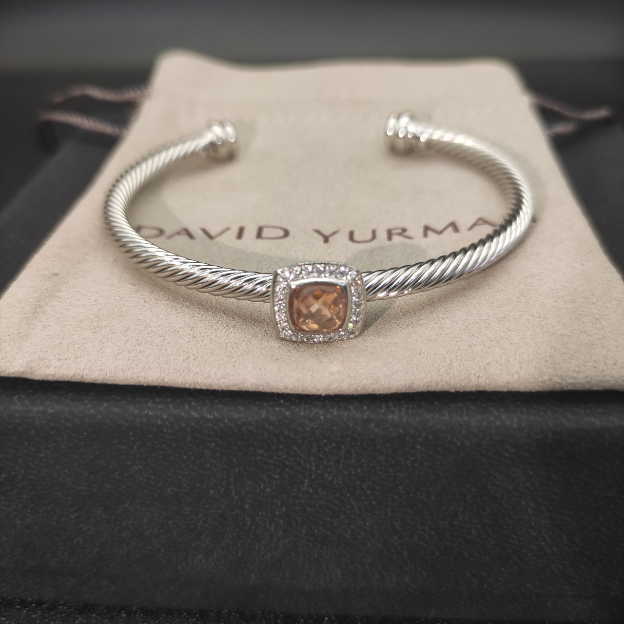 Dathtvid Yurthtman  Sterling Silver Diamond and Morganite 4mm Noblesse Cable Bracelet