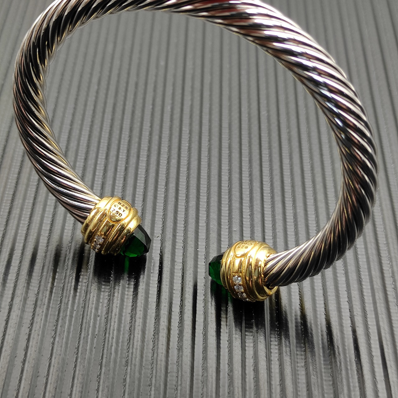 Classic Cablespira® Bracelet Sterling Silver with Prasiolite and Diamonds, 7mm