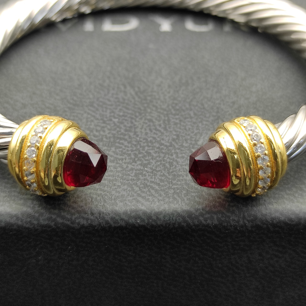 Classic Cablespira® Bracelet Sterling Silver with 14K Yellow Gold,Rhodolite Garne and Diamonds, 7mm