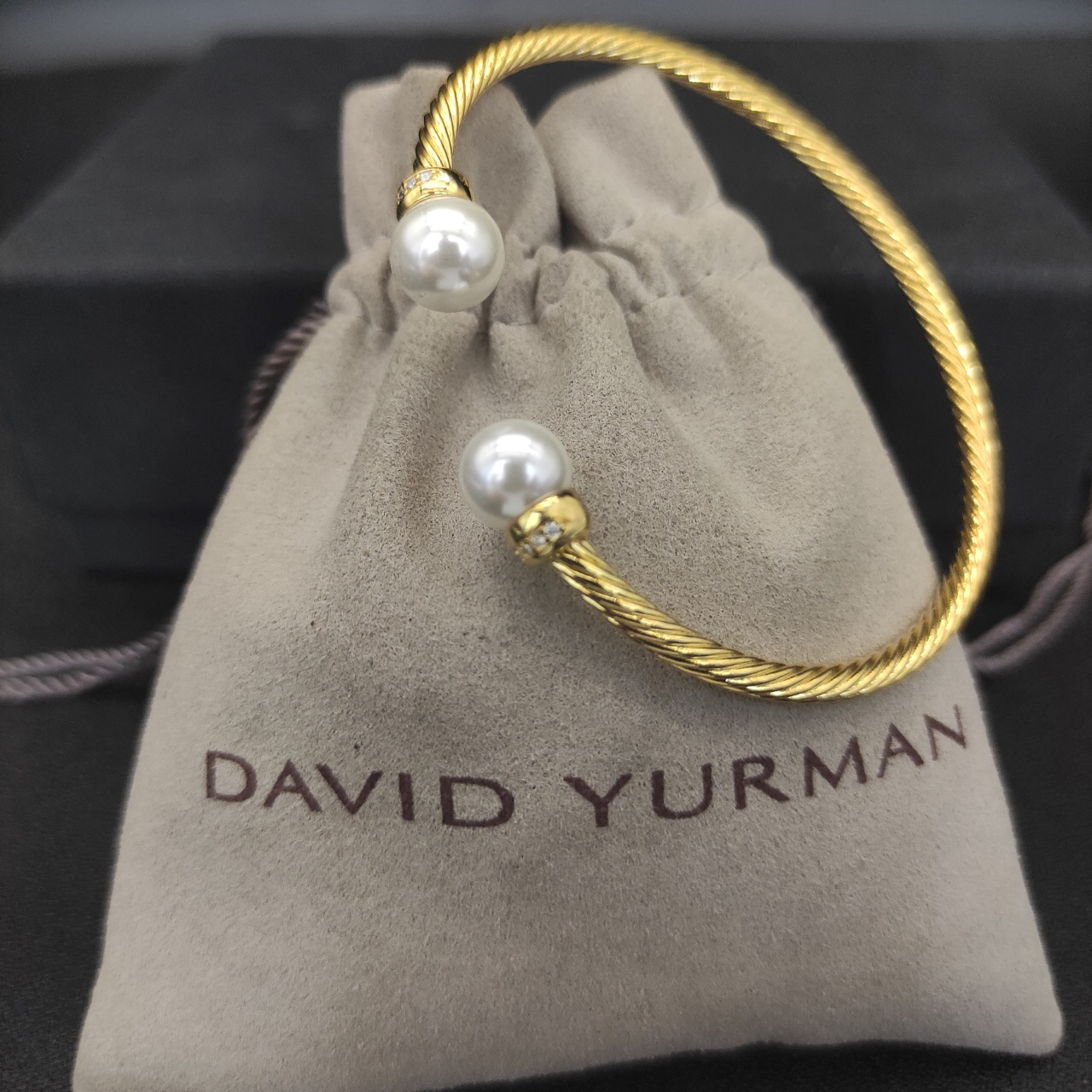 Solari Cablespira® Bracelet 18K Yellow Gold with Pearls and Diamonds, 3mm