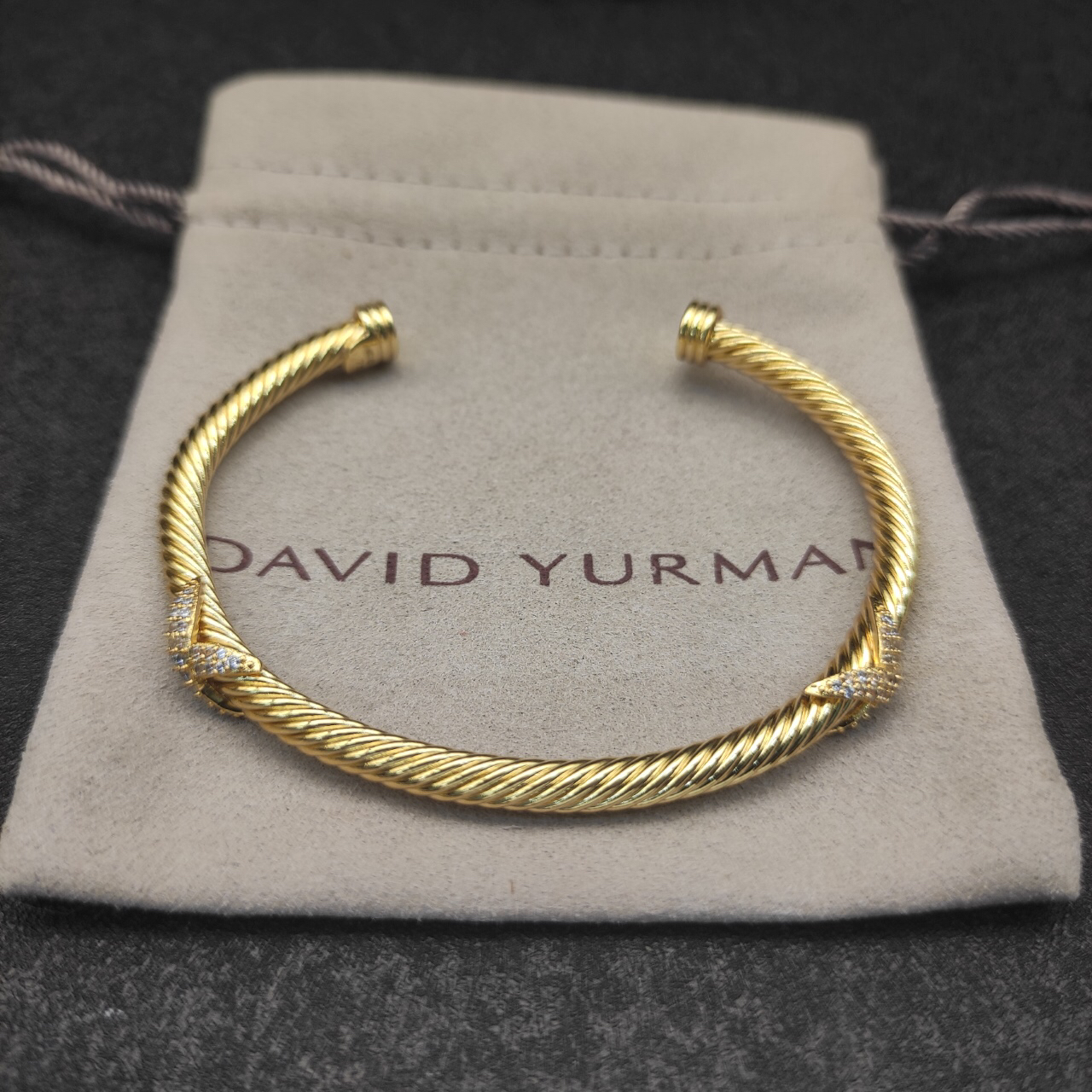 Double X Cablespira® Station Bracelet 18K Yellow Gold with Pavé Diamonds, 4mm
