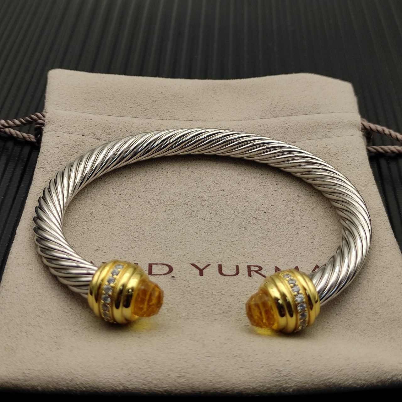 Classic Cablespira® Bracelet Sterling Silver with 14K Yellow Gold,Citrine and Diamonds, 7mm