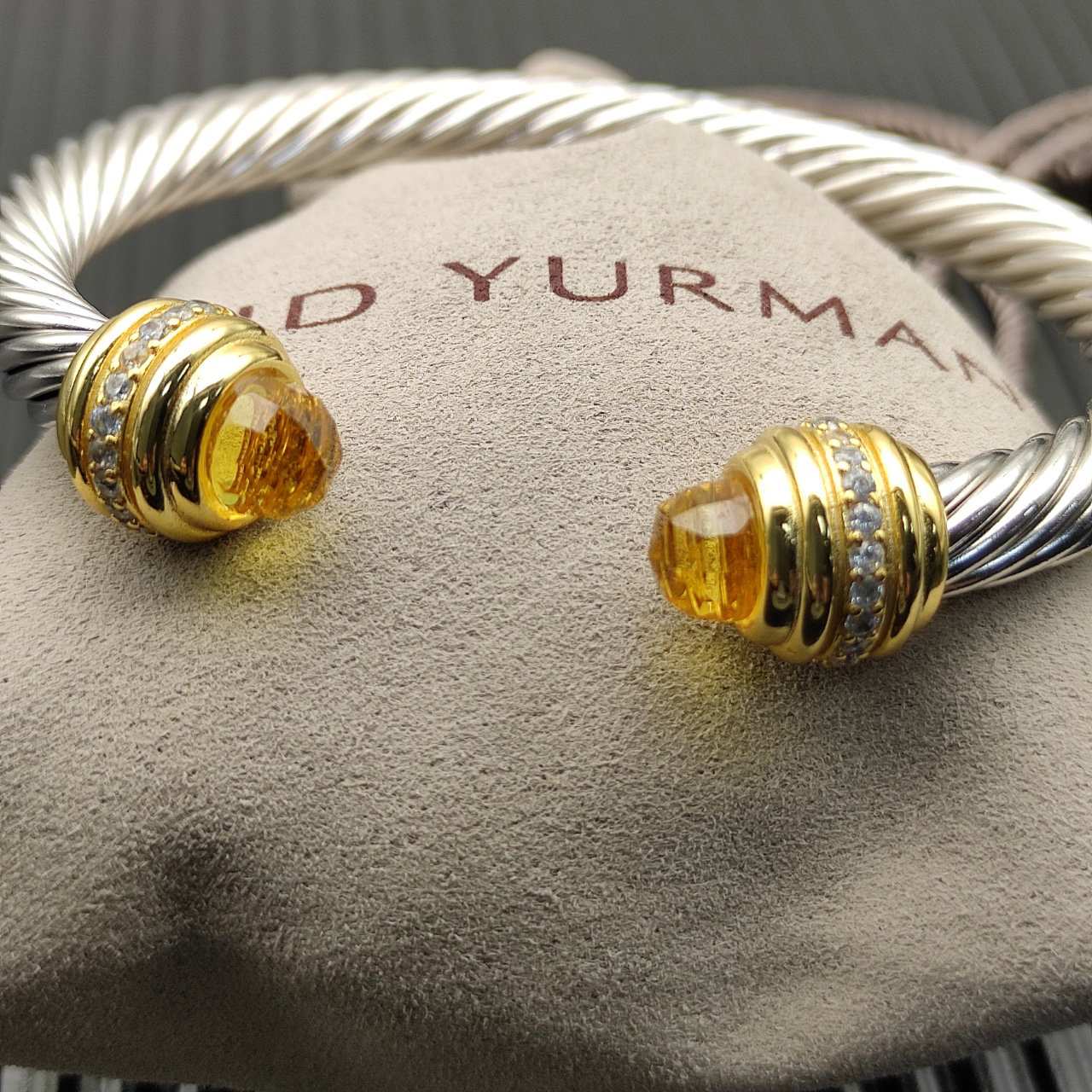 Classic Cablespira® Bracelet Sterling Silver with 14K Yellow Gold,Citrine and Diamonds, 7mm