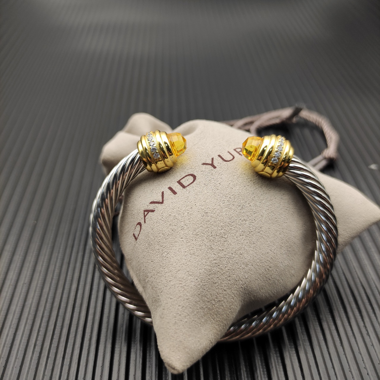 Classic Cablespira® Bracelet Sterling Silver with 14K Yellow Gold,Citrine and Diamonds, 7mm