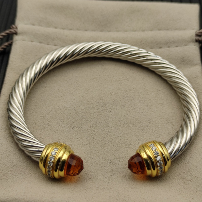 Classic Cablespira® Bracelet Sterling Silver with 14K Yellow Gold,Citrine and Diamonds, 7mm