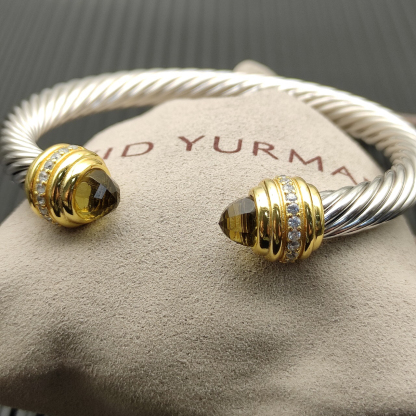 Classic Cablespira® Bracelet Sterling Silver with 14K Yellow Gold,brown and Diamonds, 7mm
