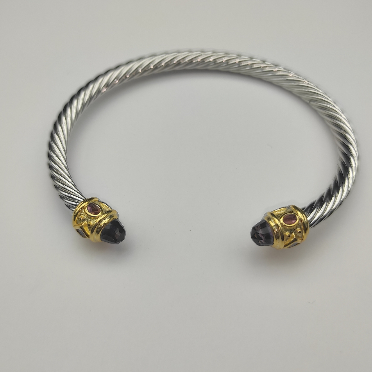 Renaissance® Classic Cable Bracelet Sterling Silver with 14K Yellow Gold, Amethyst, 5mm