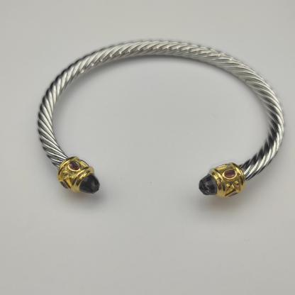 Renaissance® Classic Cable Bracelet Sterling Silver with 14K Yellow Gold, Amethyst, 5mm