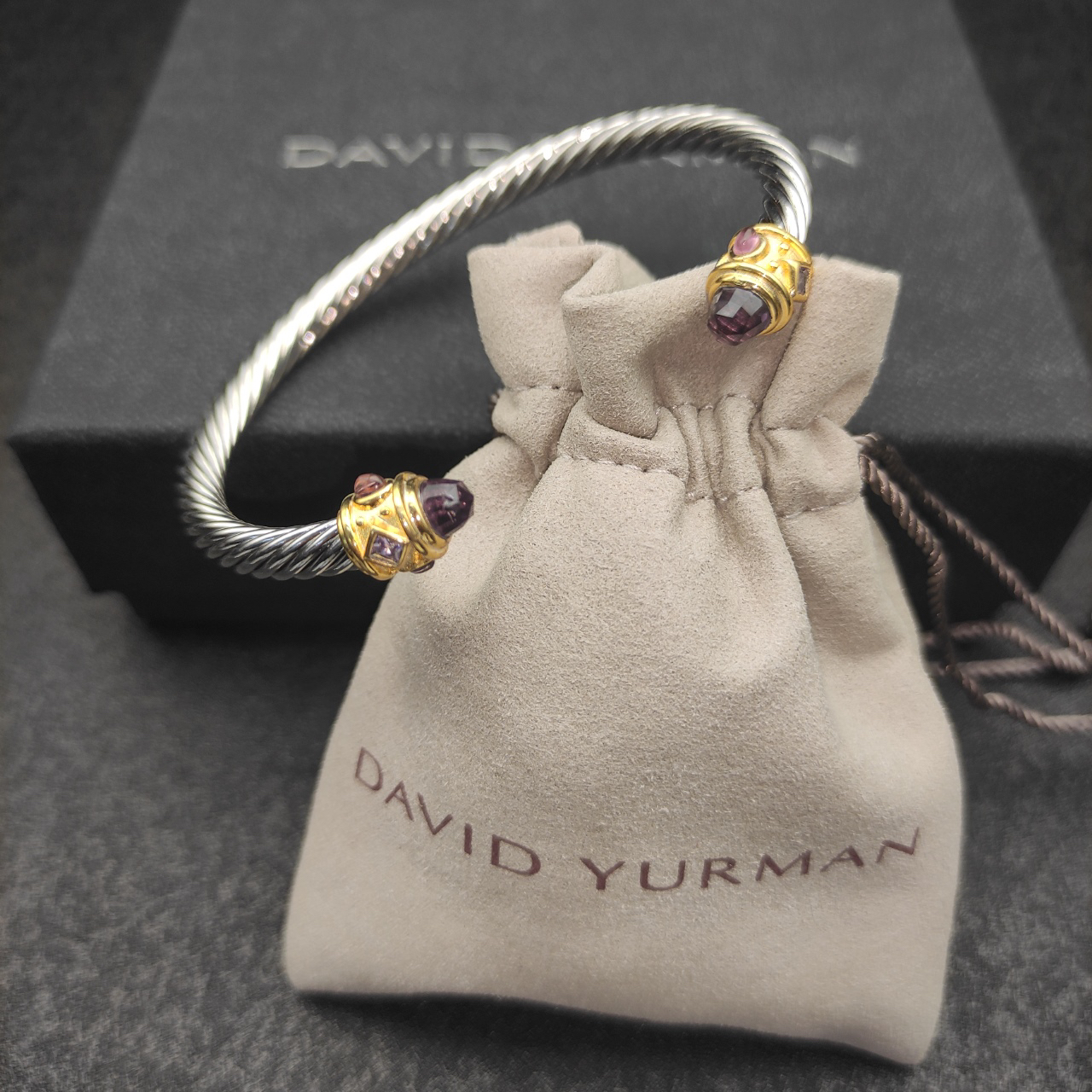 Renaissance® Classic Cable Bracelet Sterling Silver with 14K Yellow Gold, Amethyst, 5mm