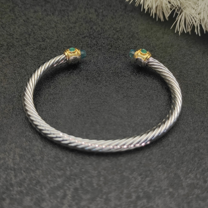 Renaissance® Classic Cable Bracelet Sterling Silver with 14K Yellow Gold, Blue Topaz, 5mm
