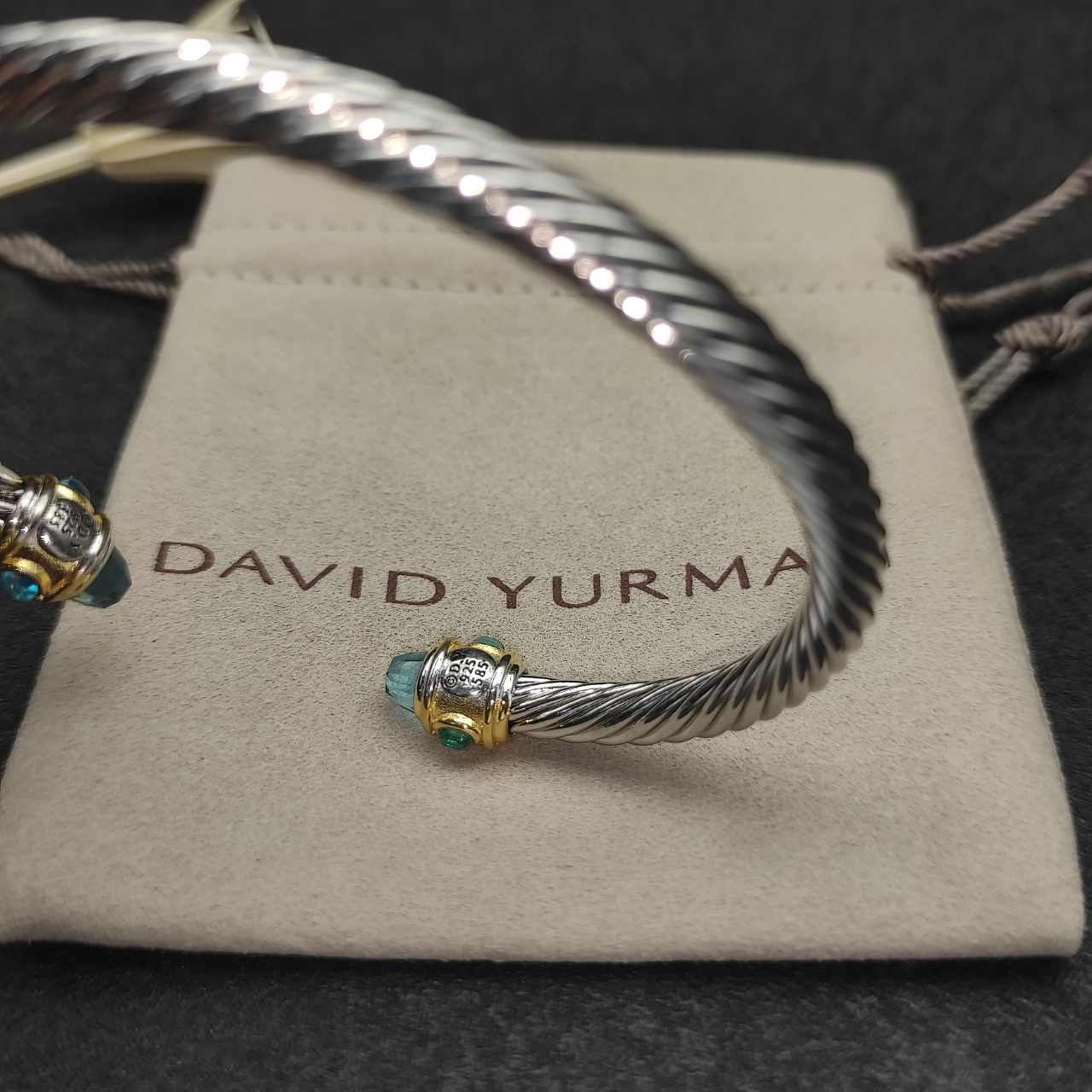 Renaissance® Classic Cable Bracelet Sterling Silver with 14K Yellow Gold, Blue Topaz, 5mm