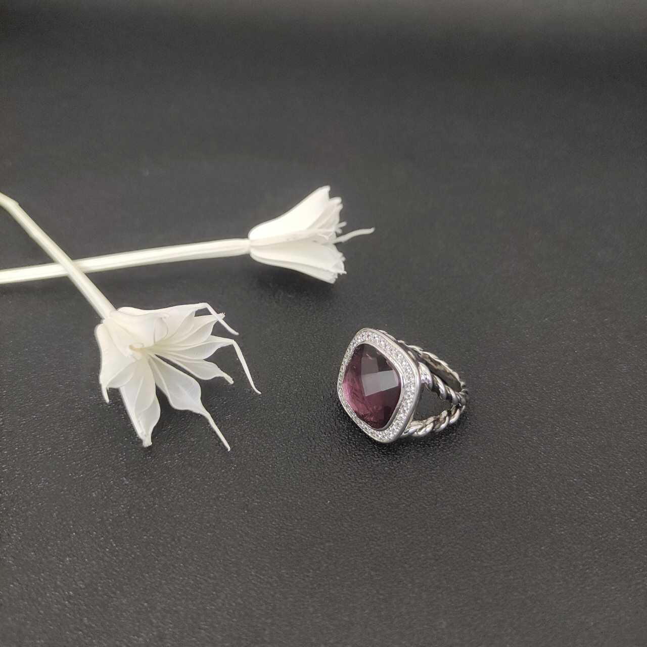 Albion® Ring Sterling Silver with Amethyst and Diamonds, 14mm