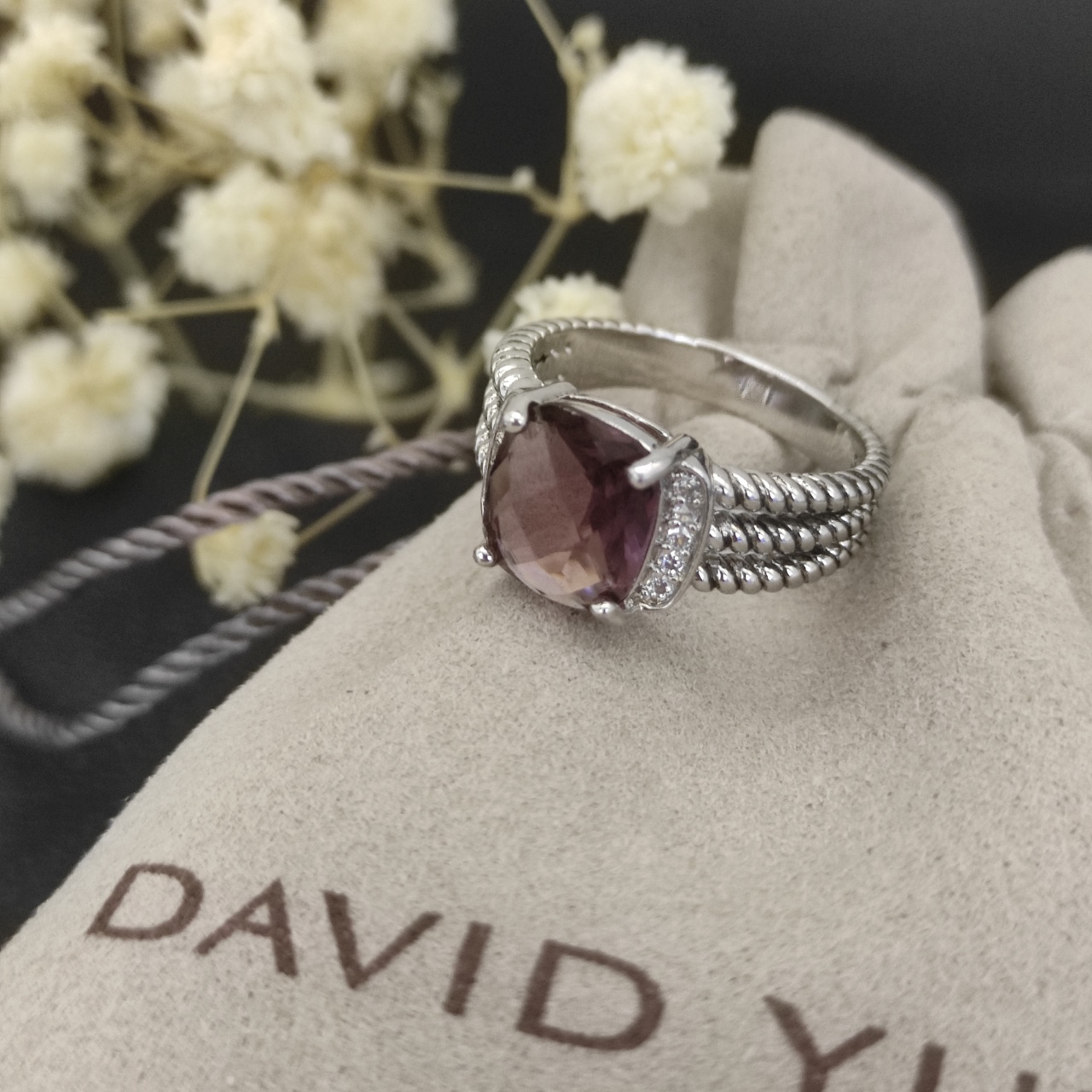 Petite Wheaton® Ring Sterling Silver with Amethyst and Diamonds, 10mm
