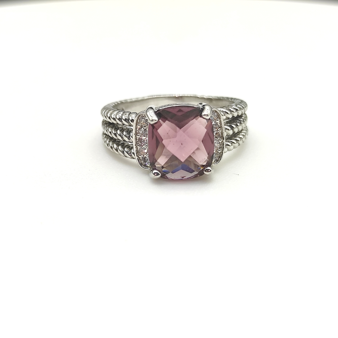 Petite Wheaton® Ring Sterling Silver with Amethyst and Diamonds, 10mm