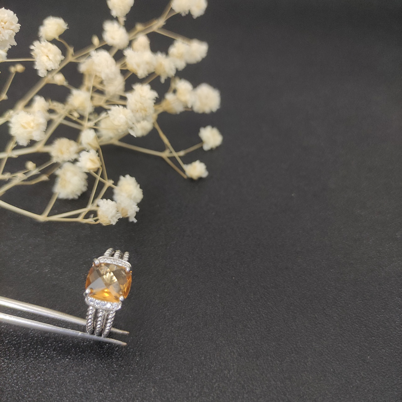 Petite Wheaton® Ring Sterling Silver with Citrine and Diamonds, 10mm