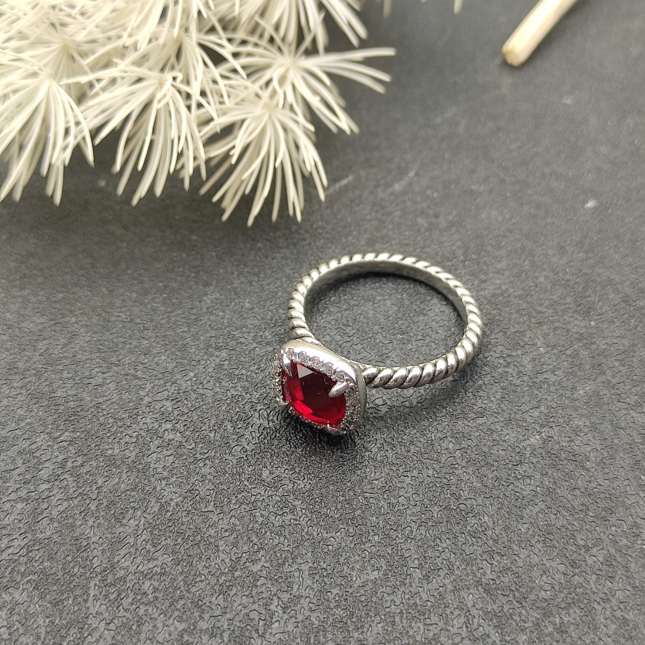 Petite Chatelaine® Pavé Bezel Ring Sterling Silver with Rhodolite and Diamonds, 7mm