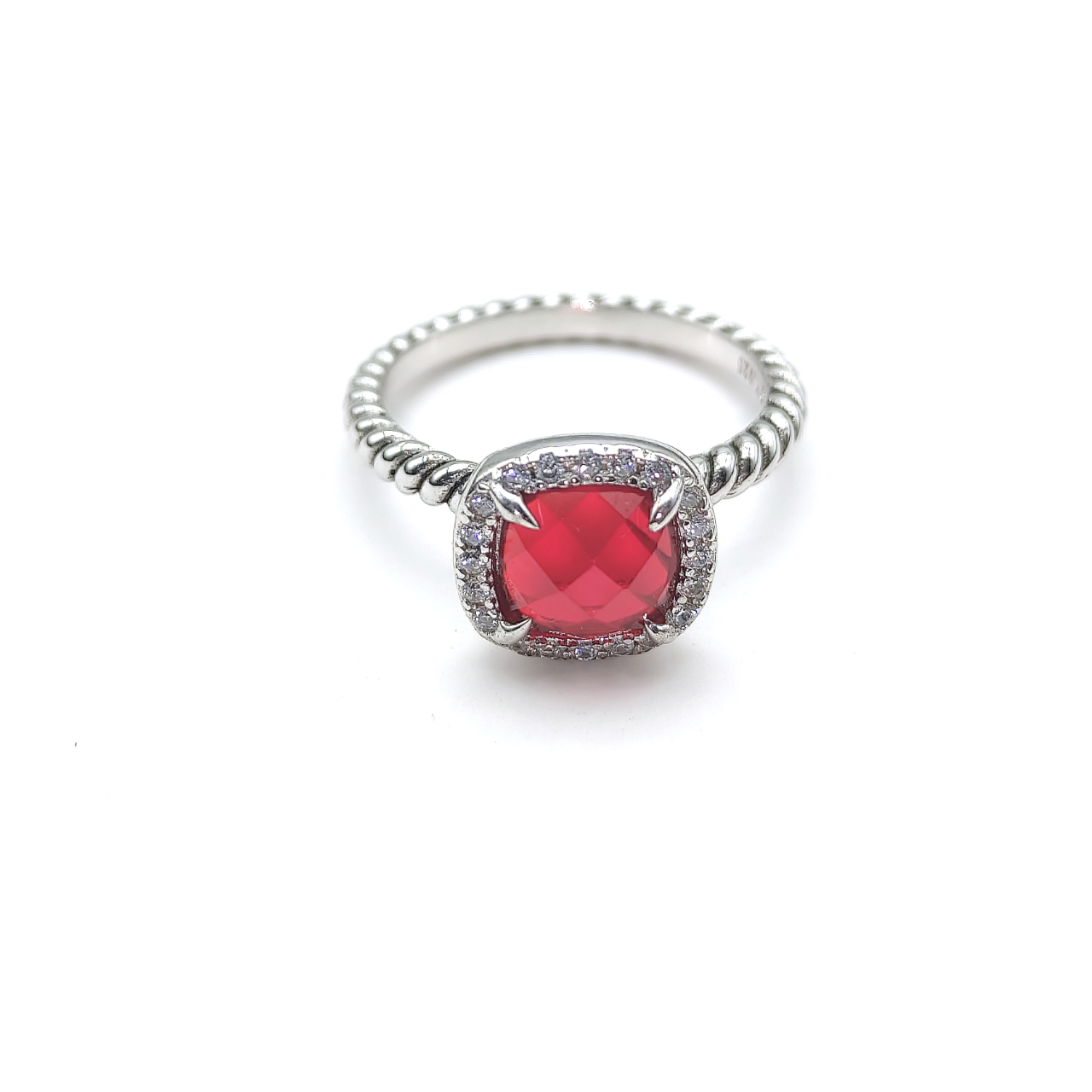 Petite Chatelaine® Pavé Bezel Ring Sterling Silver with Rhodolite and Diamonds, 7mm