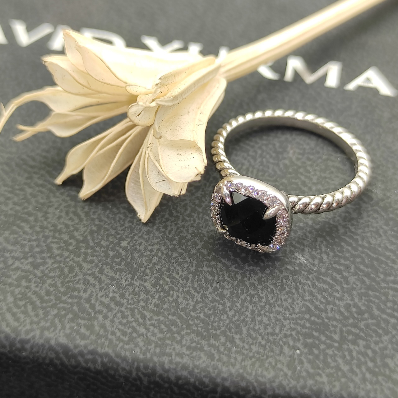 Petite Chatelaine® Pavé Bezel Ring Sterling Silver with Black Onyx and Diamonds, 7mm