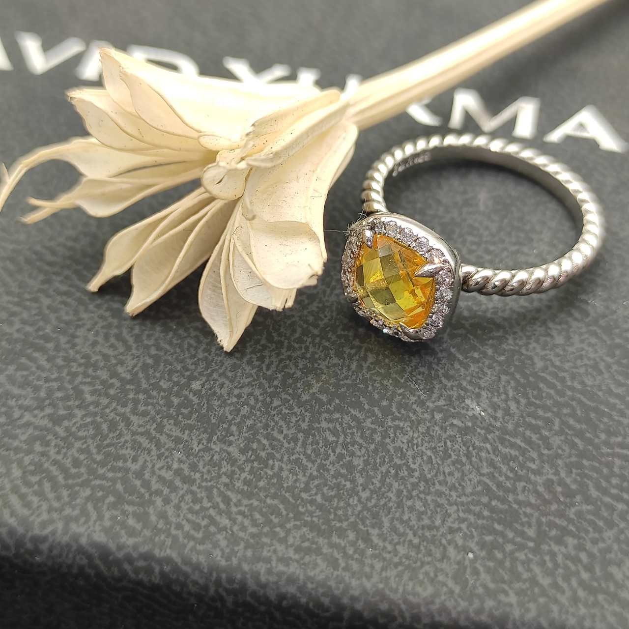 Petite Chatelaine® Pavé Bezel Ring Sterling Silver with Citrine and Diamonds, 7mm