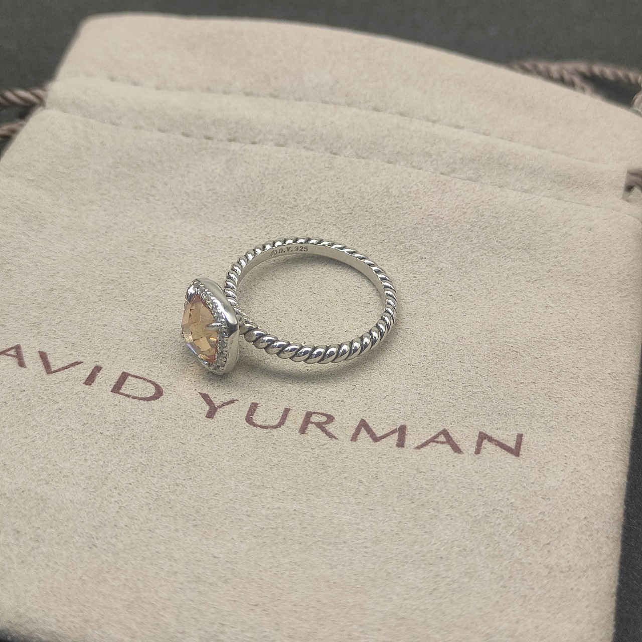 Petite Chatelaine® Pavé Bezel Ring Sterling Silver with Champagne and Diamonds, 7mm