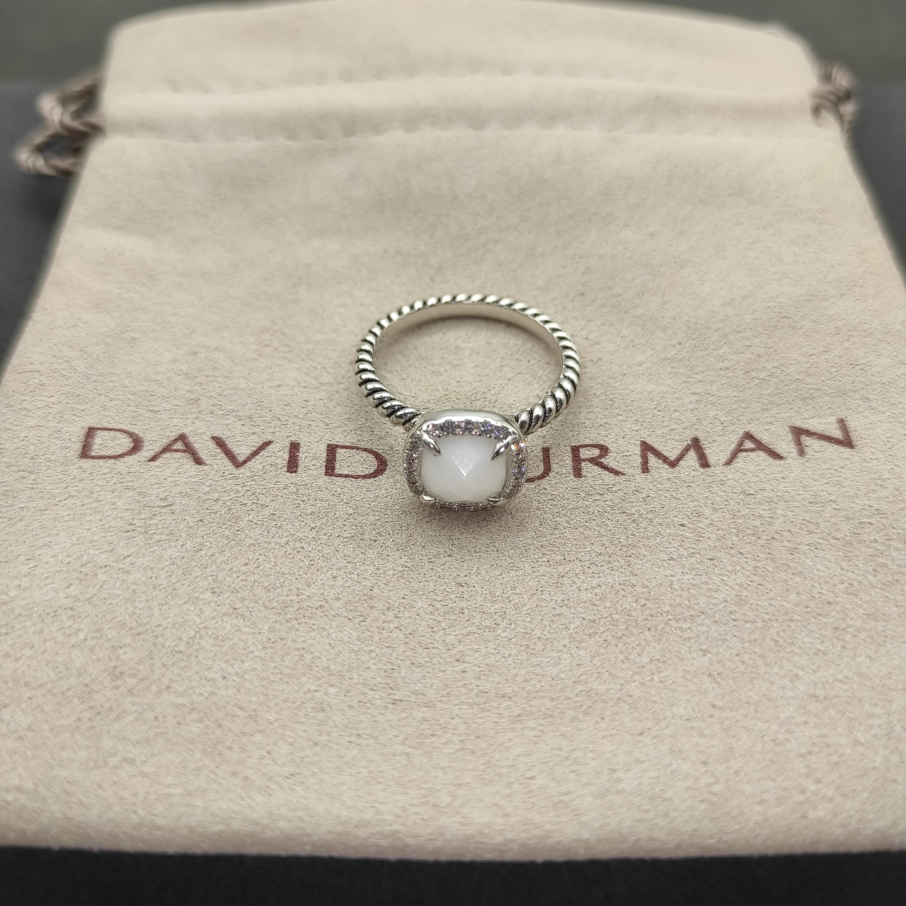 Petite Chatelaine® Pavé Bezel Ring Sterling Silver with Pearls and Diamonds, 7mm