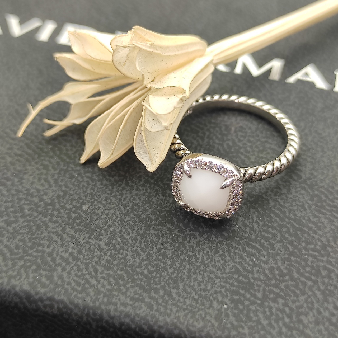 Petite Chatelaine® Pavé Bezel Ring Sterling Silver with Pearls and Diamonds, 7mm