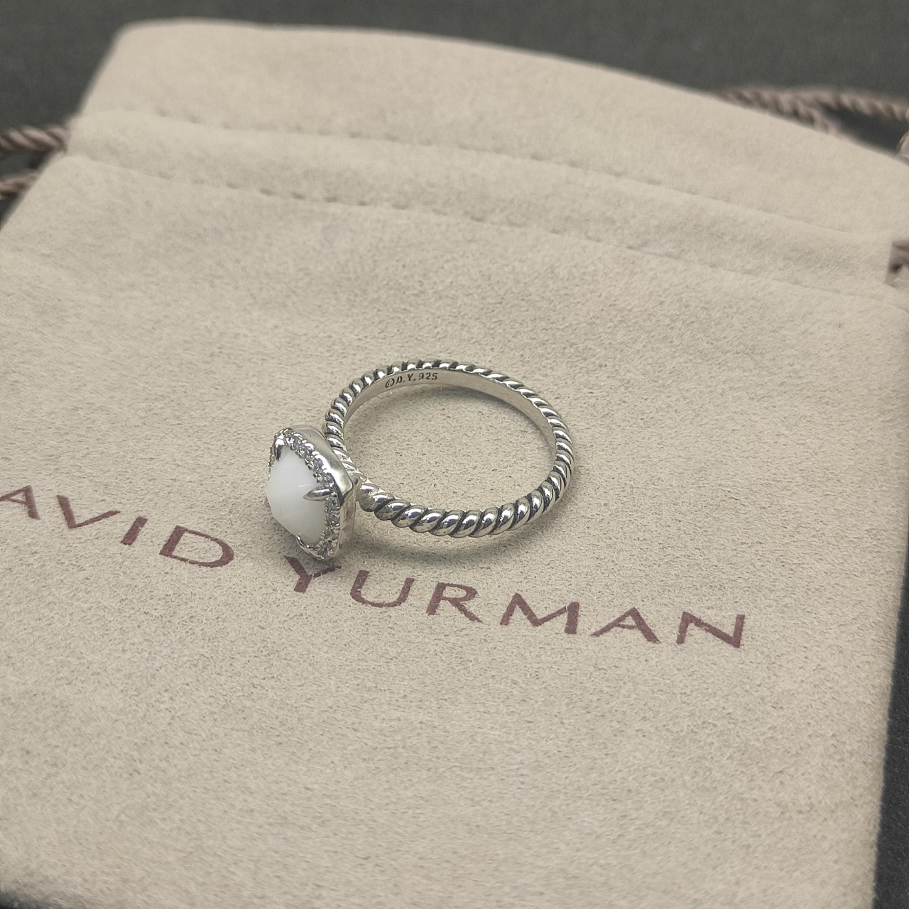 Petite Chatelaine® Pavé Bezel Ring Sterling Silver with Pearls and Diamonds, 7mm