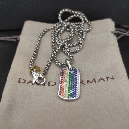 Chevron Tag Sterling Silver with Rainbow Pavé, 27mm