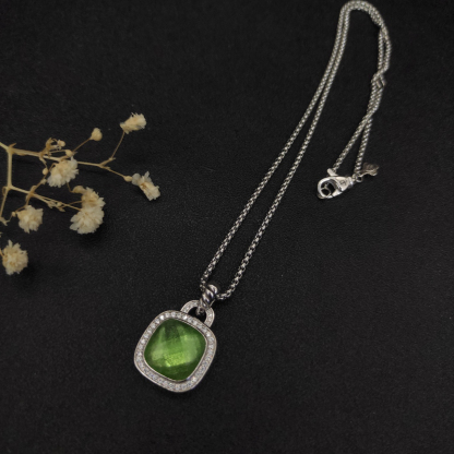 Albion® Pendant Sterling Silver with Prasiolte and Diamonds, 14mm