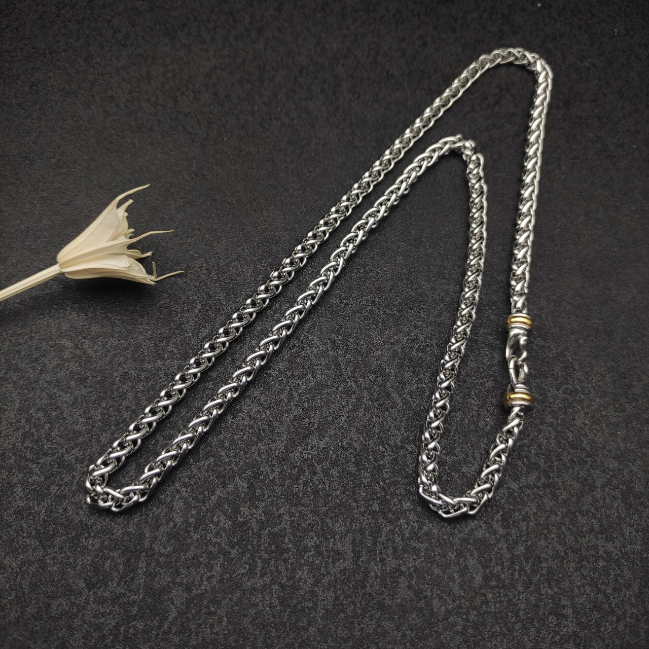 Petite Buckle Necklace Sterling Silver with 14K Yellow Gold